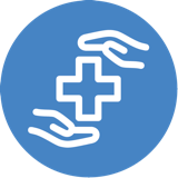 ICON - two hands with medical cross (hospital care icon)