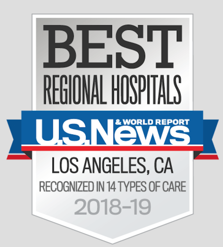 US News and World Report Best Regional Hospitals Los Angeles award badge recognized in 14 types of care 2018-19