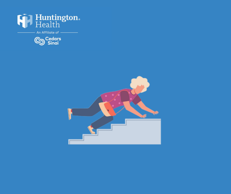 fall prevention graphic of elderly women falling on stairs