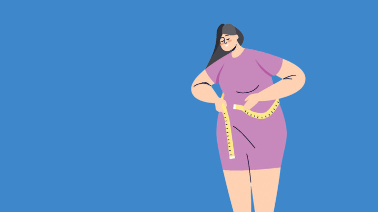 Cartoon woman with a measuring tape around her belly