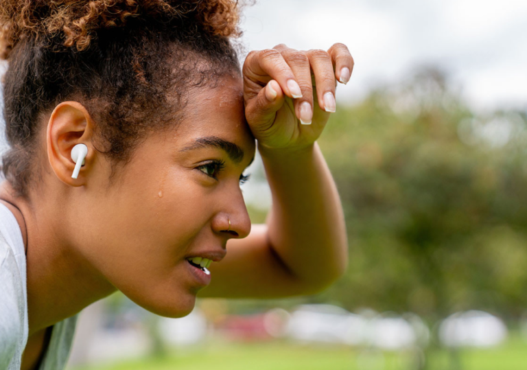 Woman sweating from running